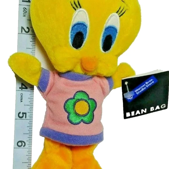 Tweety Bird NWT Warner Bros Studio 1998 Bean Bag Plush Toy 8" Flower Shirt - Picture 3 of 8